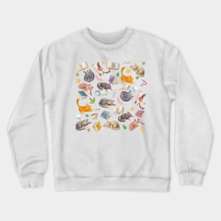 Cute Cats Napping with Books Pattern Crewneck Sweatshirt